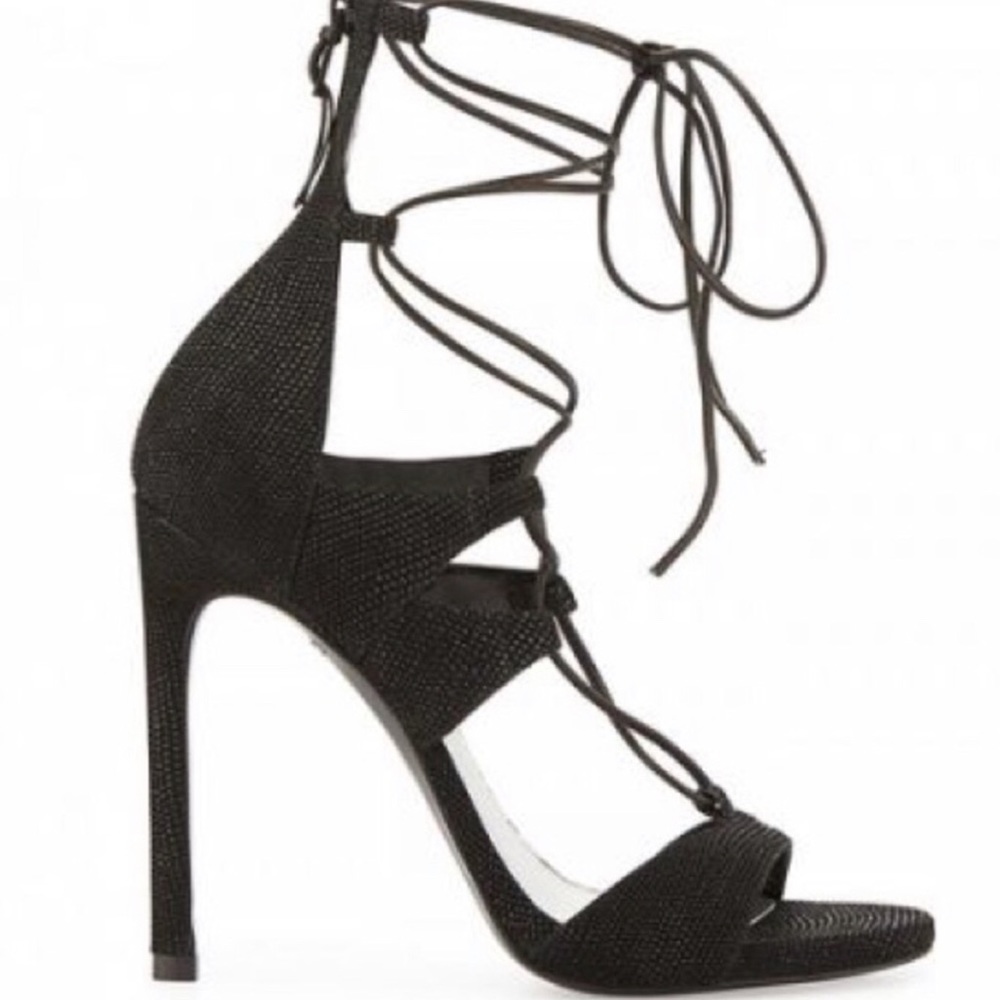 Stuart Weitzman Legwrap Black Goosebump Lthr  6.5